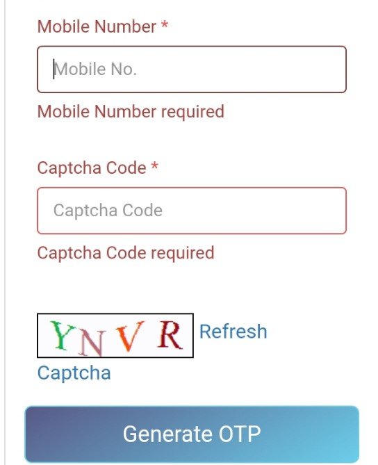 mobile no, catcha code, generate otp