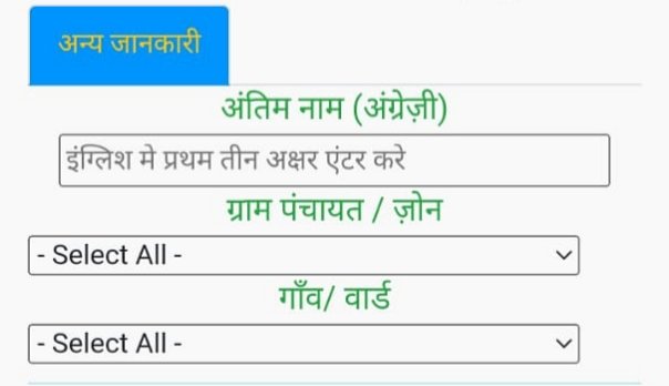 Last name, Gram Panchayat, Village Village चुनें