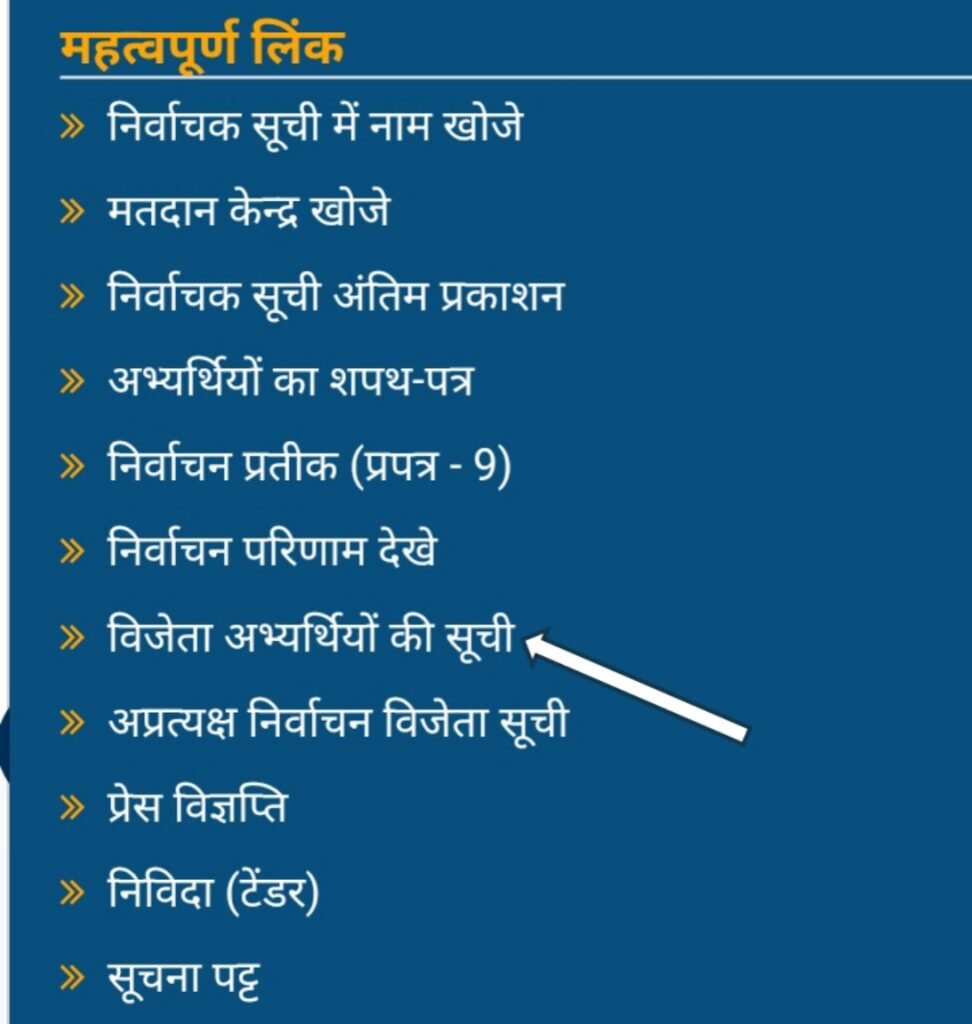 विजेता अभ्यर्थियों की सूची