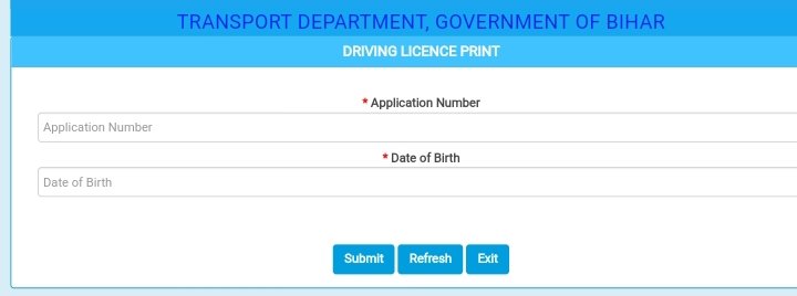 driving licence print- application number, date of birth