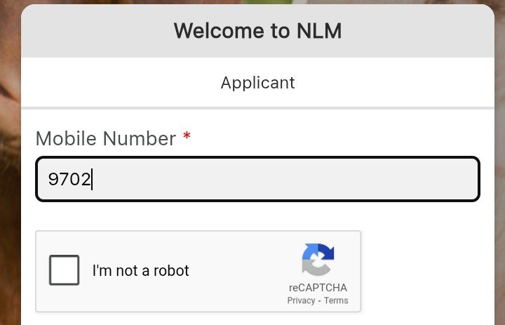 welcome to NLM- enter mobile number, captcha code, sumbit