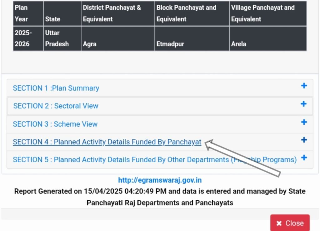 section 4 : planned activity details funded by panchayat