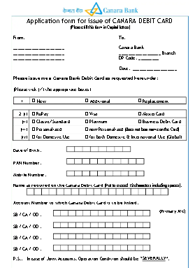 canara bank debit card form 1