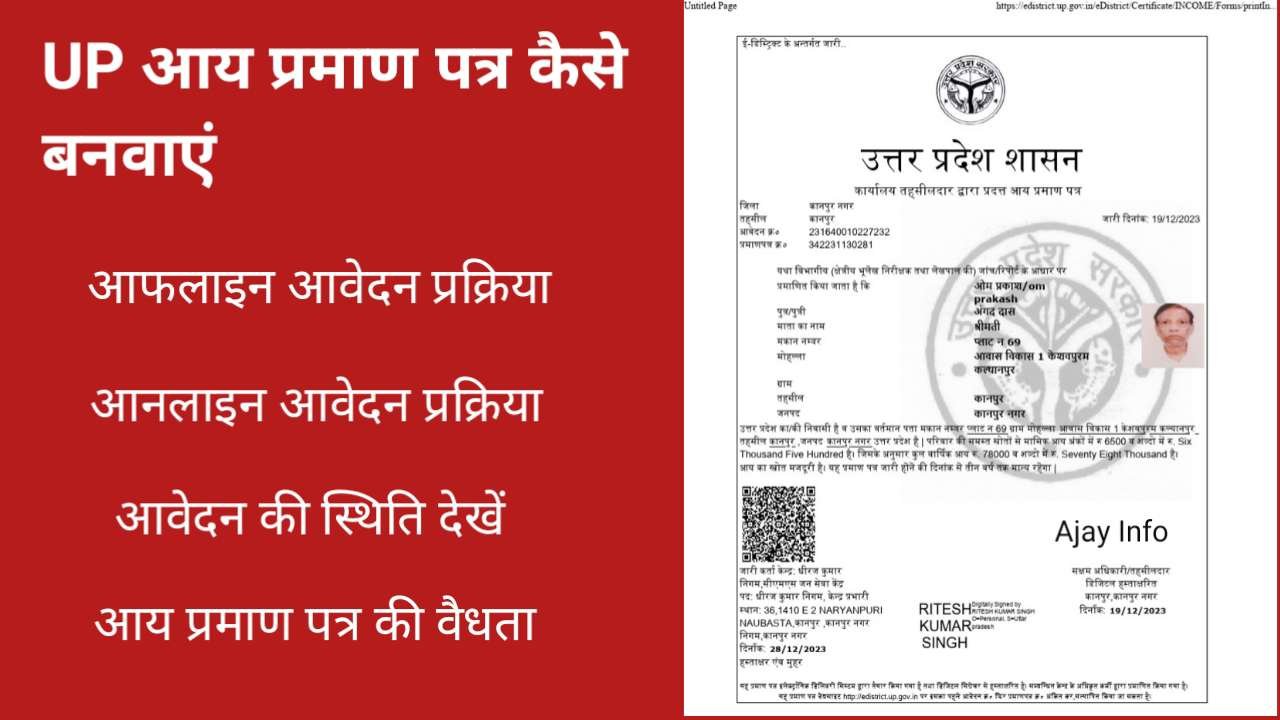 UP Income Certificate Apply