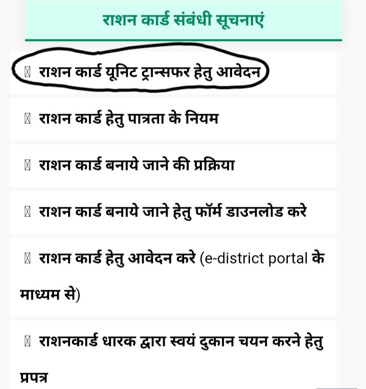 राशन कार्ड यूनिट ट्रांसफर हेतु आवेदन