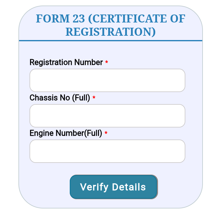registration number, chassis no, engine no, 